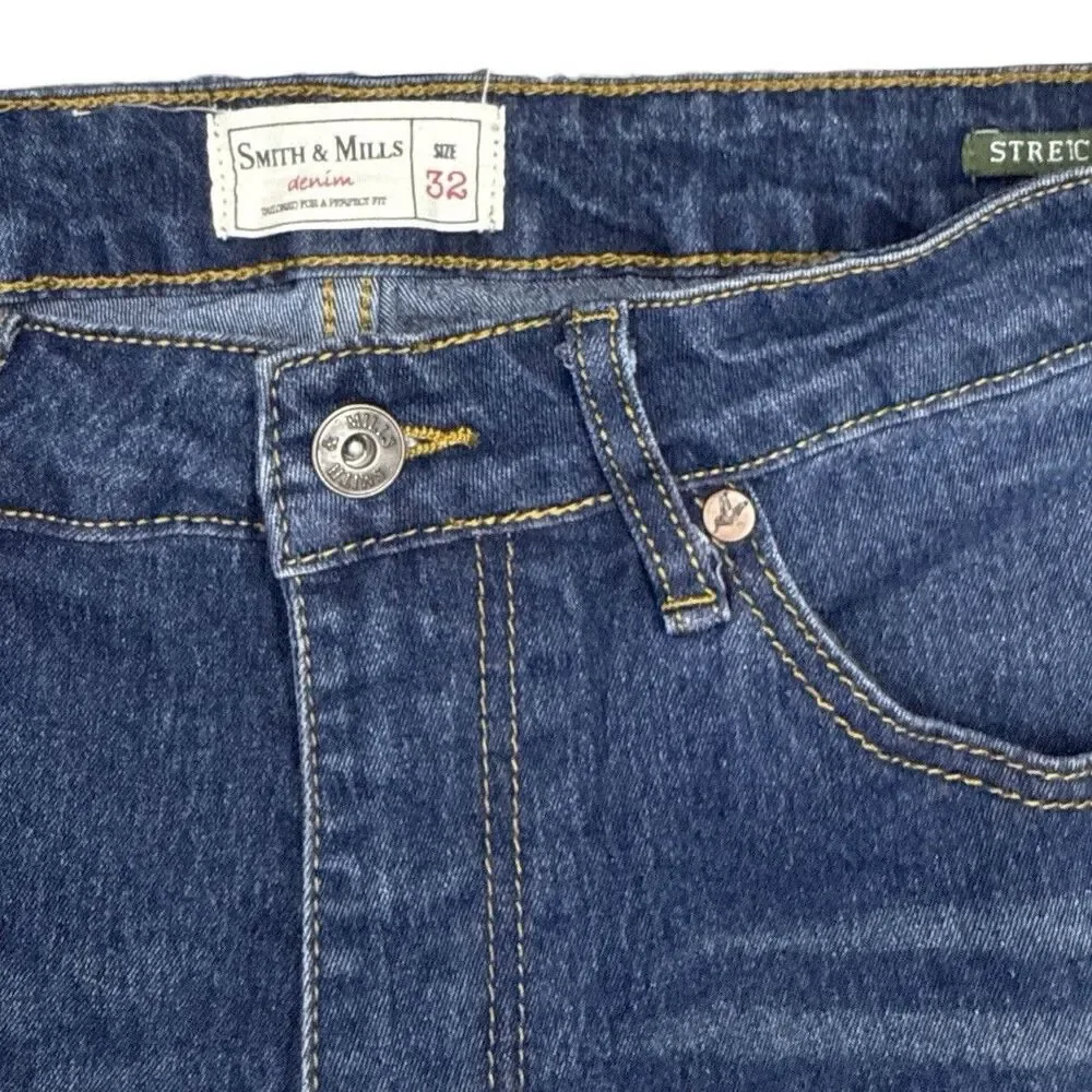 Smith Mills Men’s Jean Shorts Stretch Sz 32 Mid Rise Distressed